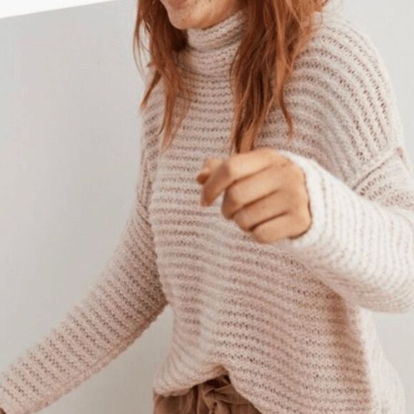 Aerie Beige Open Knit Wool Blend Cowl Neck Sweater Size Small - Picture 1 of 14